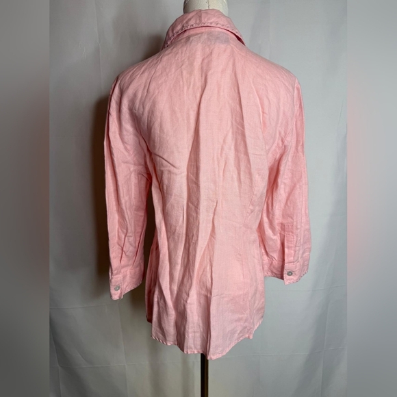 Edward Pink 100% Irish Linen Button Up Collared Shirt Sz Large Embellishment - Picture 2 of 10